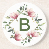 Personalisierte Floral Monogramm Sandstein Unterse Getränkeuntersetzer (Vorne)