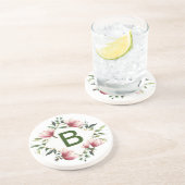 Personalisierte Floral Monogramm Sandstein Unterse Getränkeuntersetzer (Seite)