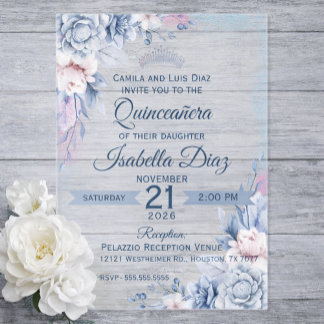 Personalisierte florale Acryl-Quinceañera-Einladun Acryleinladungen