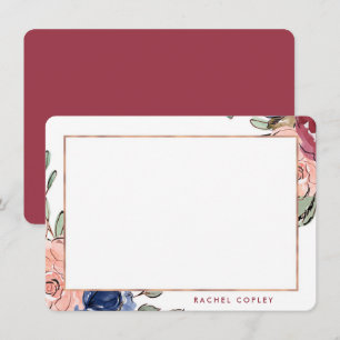 Personalisierte Florale Blaue Rosa Elegante Korres Mitteilungskarte