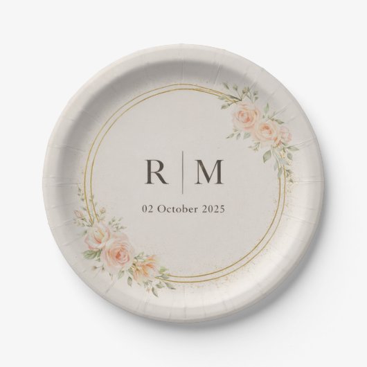Personalisierte Florale Hochzeitspapierteller Pappteller (Vorderseite)