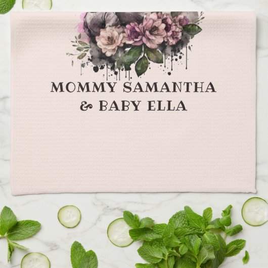 Personalisierte florale Mama und Baby (2) Geschirrtuch (Gefaltet)