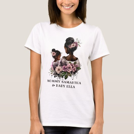Personalisierte florale Mama und Baby (2) T-Shirt (Vorderseite)