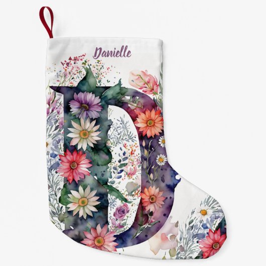 Personalisierte florale Monogramm Aquarellfarben-B Kleiner Weihnachtsstrumpf (Vorderseite)