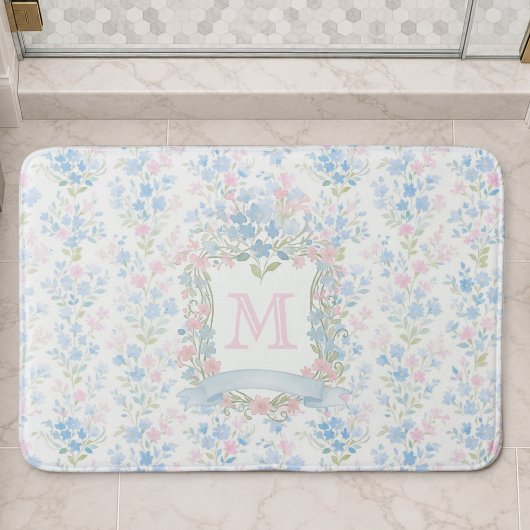 Personalisierte florale Monogramm-Badmatte Badematte
