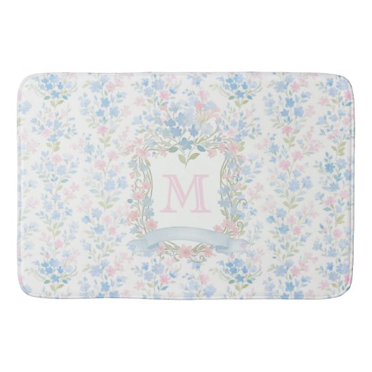 Personalisierte florale Monogramm-Badmatte Badematte (Vorderseite)