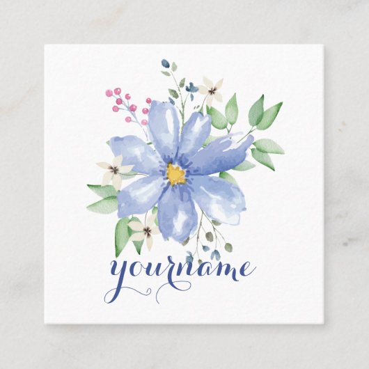 Personalisierte florale Monogramm blaue Wildblumen Quadratische Visitenkarte (Vorderseite)