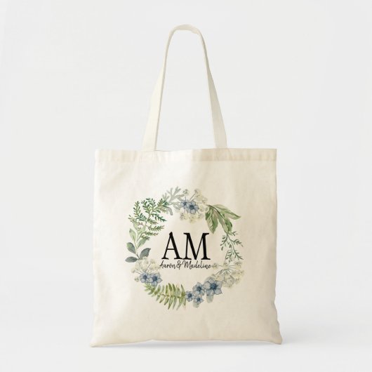 Personalisierte florale Monogramm-Blume Tragetasche (Vorne)