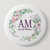 Personalisierte florale Monogramm Frische Frühling Button (Vorderseite)