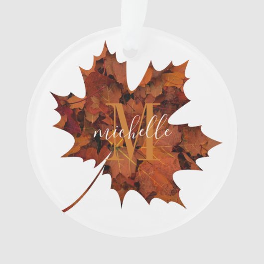 Personalisierte florale Monogramm Herbstblattleaf Ornament (Vorderseite)