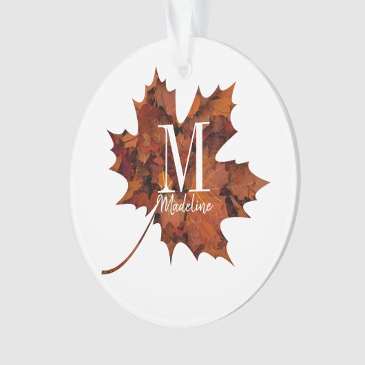 Personalisierte florale Monogramm Herbstblattleaf Ornament (Vorderseite)
