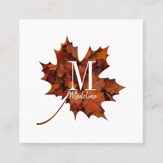 Personalisierte florale Monogramm Herbstblattleaf Quadratische Visitenkarte (Vorderseite)
