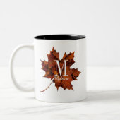 Personalisierte florale Monogramm Herbstblattleaf Zweifarbige Tasse (Links)