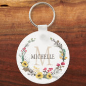 Personalisierte florale Monogramm-Holzblüten Schlüsselanhänger (Vorderseite)