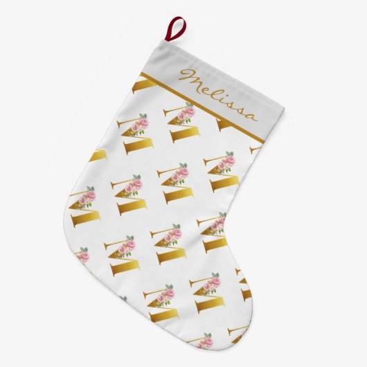 Personalisierte florale Monogramm Letter M Botanis Großer Weihnachtsstrumpf (Vorderansicht (hängend))