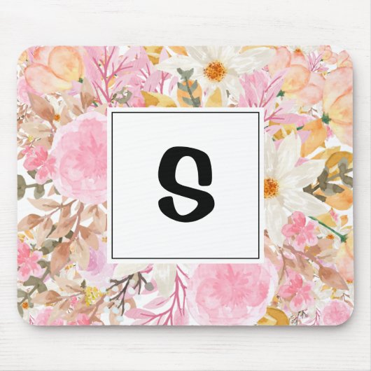 Personalisierte florale Monogramm mit anfänglicher Mousepad (Vorne)