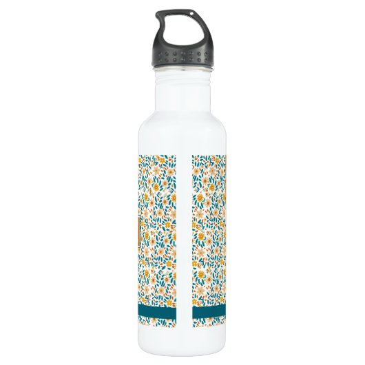 Personalisierte florale Monogramm/Name Edelstahlflasche (Rückseite)