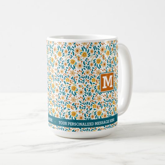 Personalisierte florale Monogramm/Name Kaffeetasse (VorderseiteRechts)
