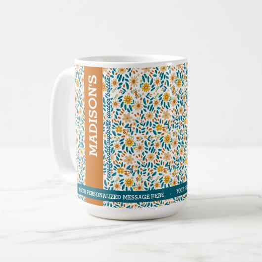 Personalisierte florale Monogramm/Name Kaffeetasse (Vorderseite Links)
