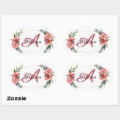 Personalisierte florale Monogramm Ovaler Aufkleber (Blatt)