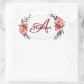 Personalisierte florale Monogramm Ovaler Aufkleber (Tasche)