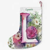 Personalisierte florale Monogramm-Rose und Milchpr Kleiner Weihnachtsstrumpf (Rückseite)