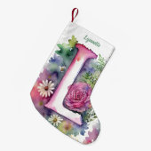 Personalisierte florale Monogramm-Rose und Milchpr Kleiner Weihnachtsstrumpf (Vorderansicht (hängend))