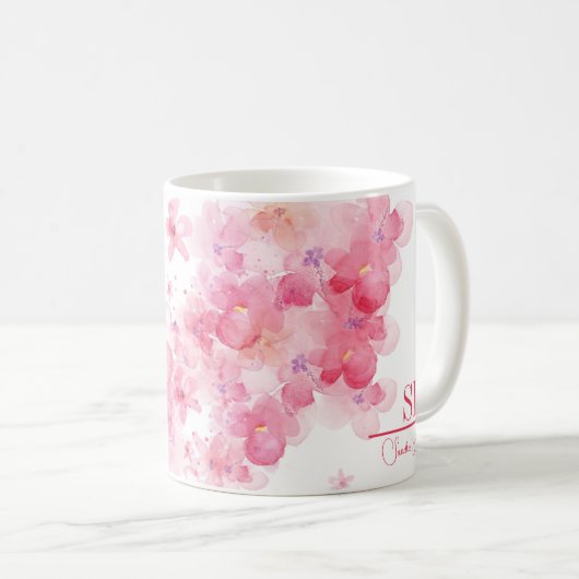 Personalisierte florale Monogramm-Tasse | Benutzer Kaffeetasse (VorderseiteRechts)