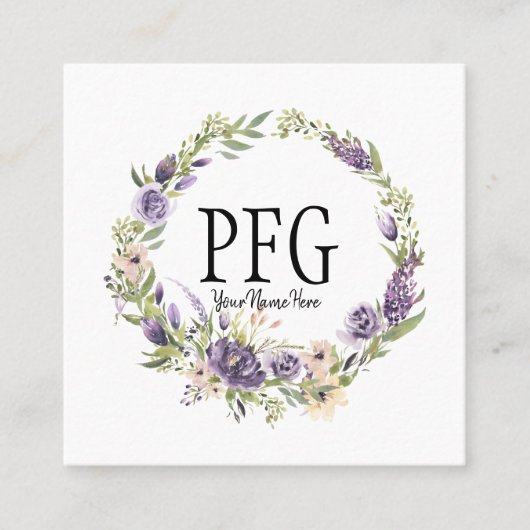 Personalisierte florale Monogramm-Violetten-Wildbl Quadratische Visitenkarte (Vorderseite)
