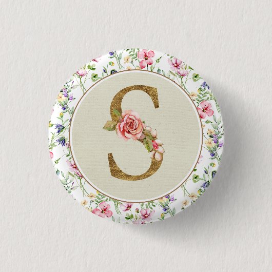 Personalisierte florale Monogramm von A bis Z Button (Vorderseite)