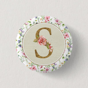 Personalisierte florale Monogramm von A bis Z Button