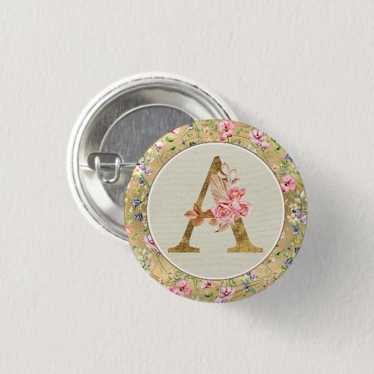 Personalisierte florale Monogramm von A bis Z Button (Vorne & Hinten)