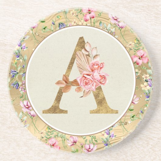 Personalisierte florale Monogramm von A bis Z Getränkeuntersetzer (Vorne)