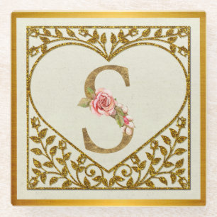 Personalisierte florale Monogramm von A bis Z Glasuntersetzer