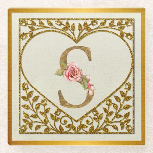 Personalisierte florale Monogramm von A bis Z Glasuntersetzer (Vorderseite)