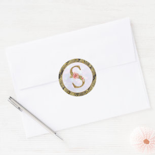 Personalisierte florale Monogramm von A bis Z Gold Runder Aufkleber