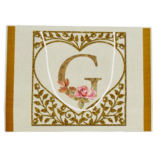 Personalisierte florale Monogramm von A bis Z Große Geschenktüte (Rückseite)