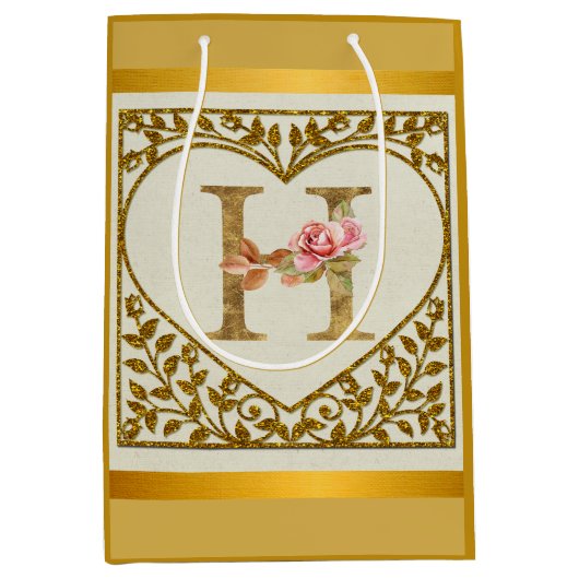 Personalisierte florale Monogramm von A bis Z Mittlere Geschenktüte (Vorderseite)