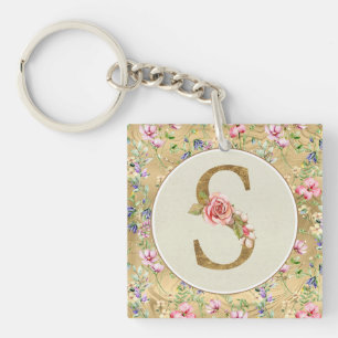 Personalisierte florale Monogramm von A bis Z Schlüsselanhänger