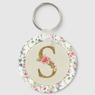 Personalisierte florale Monogramm von A bis Z Schlüsselanhänger