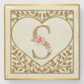 Personalisierte florale Monogramm von A bis Z Steinuntersetzer (Vorderseite)