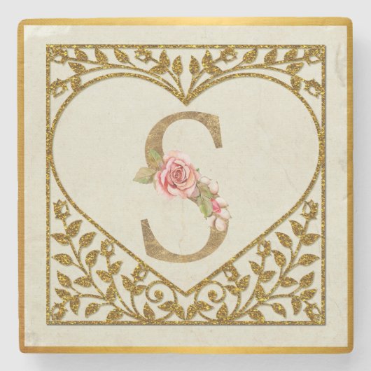 Personalisierte florale Monogramm von A bis Z Steinuntersetzer (Vorderseite)