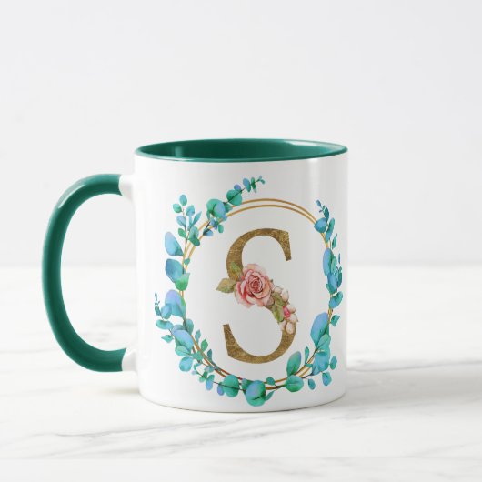 Personalisierte florale Monogramm von A bis Z Tass Tasse (Links)