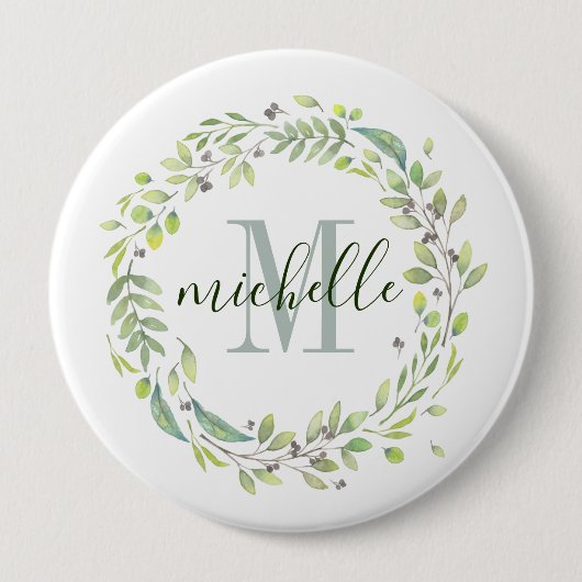 Personalisierte florale Monogramm weiches Sommerbl Button (Vorderseite)