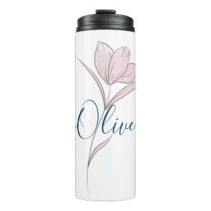 Personalisierte Florale Skizze Wasserfarbe Elegant Thermosbecher
