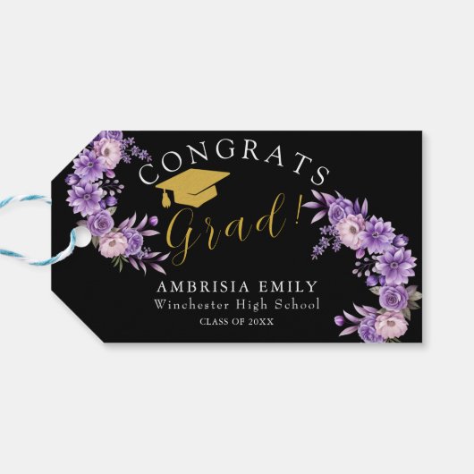 Personalisierte florale Stilvolle Abschluss-Glückw Geschenkanhänger (Rückseite Horizontal)