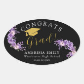Personalisierte florale Stilvolle Abschluss-Glückw Ovaler Aufkleber (Vorderseite)