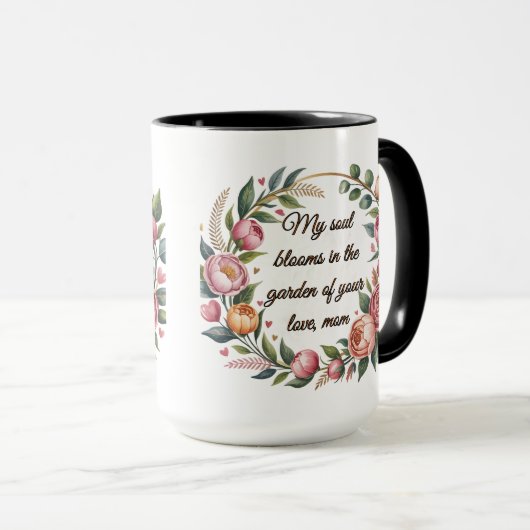 "Personalisierte florale Tasse mit heartfelt (VorderseiteRechts)