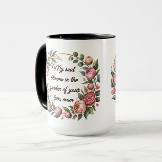 "Personalisierte florale Tasse mit heartfelt (Vorderseite Links)