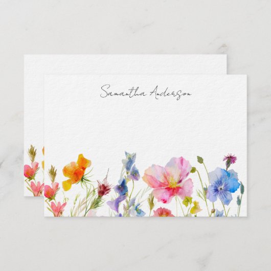 Personalisierte florale Wildblume Mitteilungskarte (Vorne/Hinten)